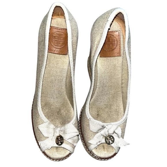 Tory Burch Jackie canvas natural peep-toe espadrille wedges - Picture 3 of 6